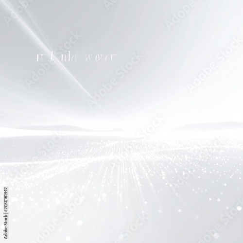 Ethereal, luminous digital landscape with glowing particles and distant hills