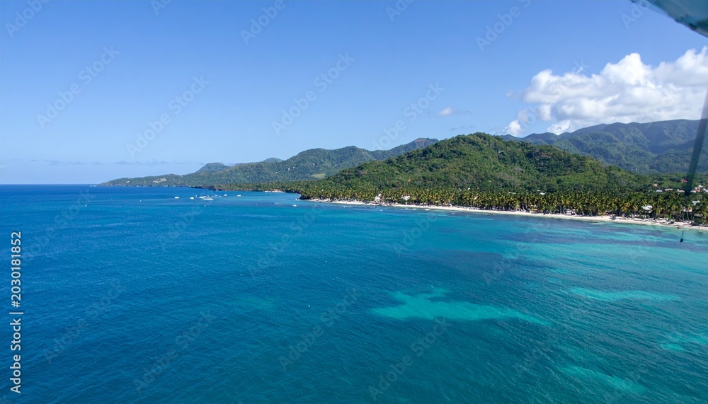 Naklejka premium Caribbean sea from helicopter view, Dominican Republic