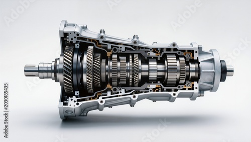 Automatic transmission gearbox internal mechanism with multiple gear stages and shafts