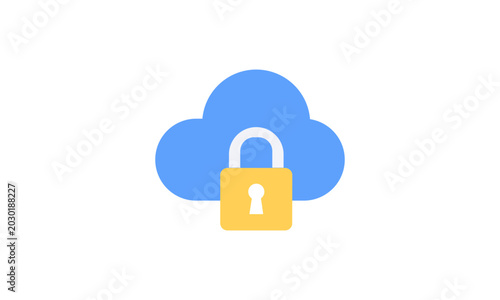 Cloud Security Flat Icon – Secure Cloud Computing and Data Protection Vector