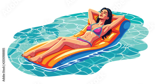 Schilderij op canvas Luxury summer vacation flat vector illustration showing a set of relaxing lifest