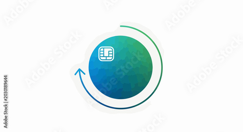 Flat Vector Design of a Digital Payment Card Icon with Refresh Arrow Circle, Representing Secure Online Transactions and Financial Updates and Reloads
