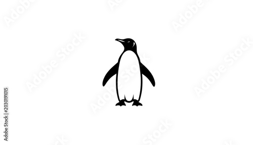 A simple, minimalist monochrome illustration of a penguin facing forward. The bird is depicted with a smooth, clean aesthetic