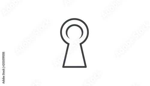 A simple, minimalist outline of a keyhole, rendered in a grayscale. The design features a rounded top and a tapered bottom
