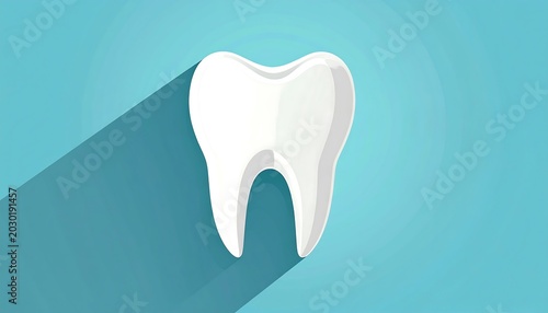 A simple, stylized depiction of a healthy, white molar on a solid teal background with a long shadow