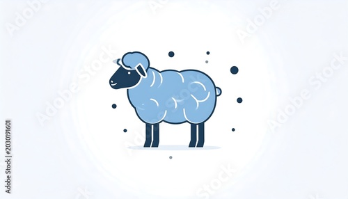 A simplified illustration of a fluffy, light-blue sheep with black legs, head, and eyes, set against a white background