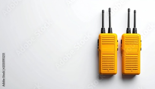 Two Yellow Walkie Walkies On A White Background