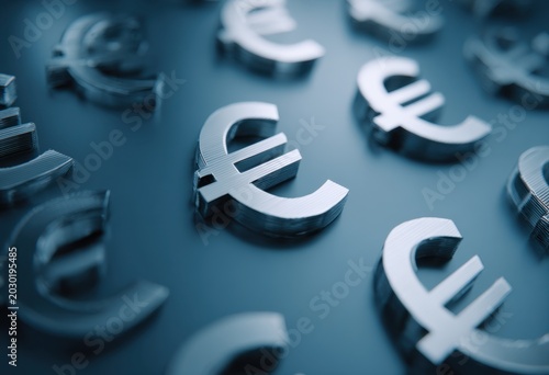 3D Euro Currency Symbols on Blue Surface