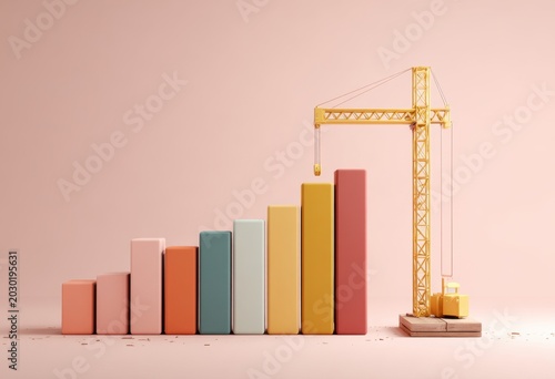 Construction Crane Building Financial Growth Bar Chart