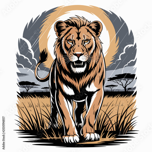 Tableau sur toile Large Male Lion Walking Forward.