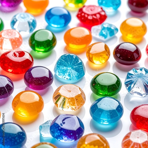 colorful shiny gemstones marbles isolated on white background