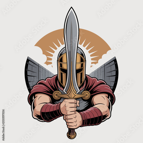 Foto Ancient Warrior Wearing Gold Helmet.