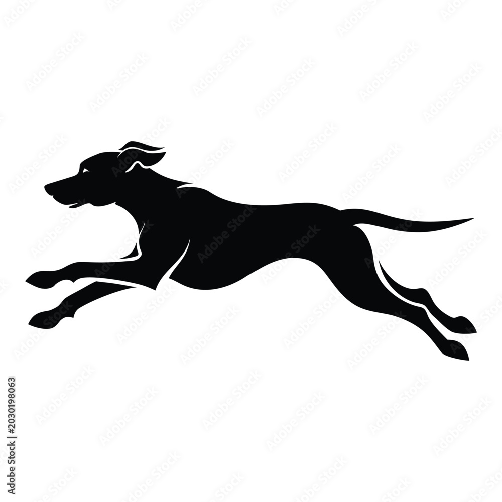 Fototapeta premium Dog running silhouette in full sprint action vector, vector, vector art