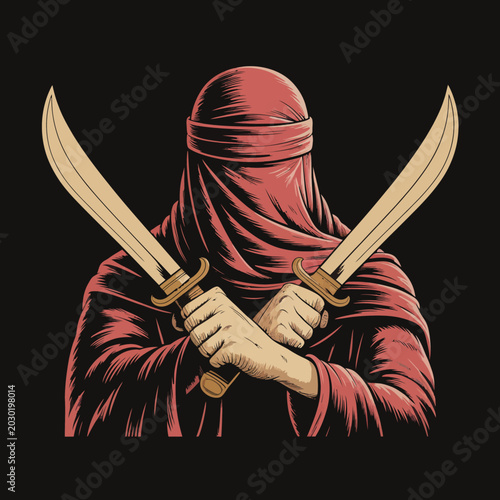 Photography Ninja warrior with crossed swords.