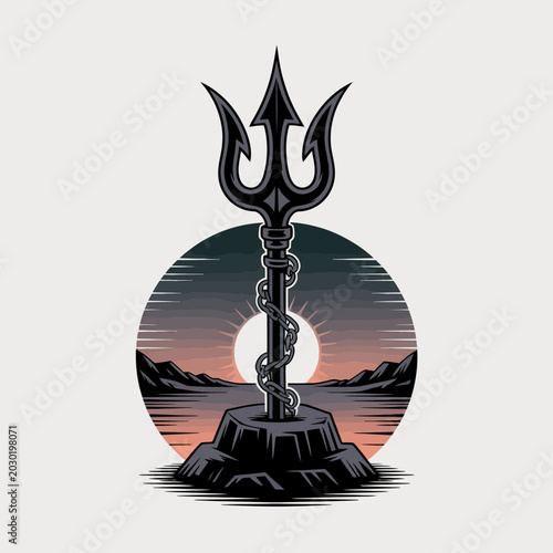 Foto Trident on Rock Formation Closeup.