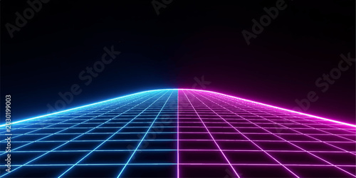 Cuadro en lienzo Abstract 3D rendering of a luminous neon lattice floor with bright magenta and c
