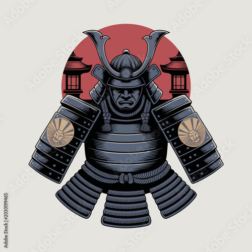 Cuadro en lienzo Samurai Warrior in Traditional Armor.
