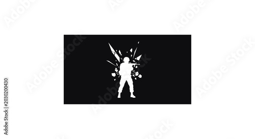 Tableau sur toile Silhouette of a soldier with an explosion background in black and white design
