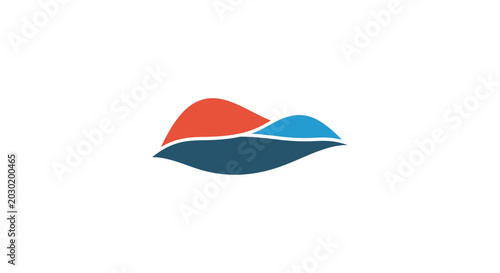 Foto Abstract logo design featuring three layered curved shapes in red, blue, and dark blue colors
