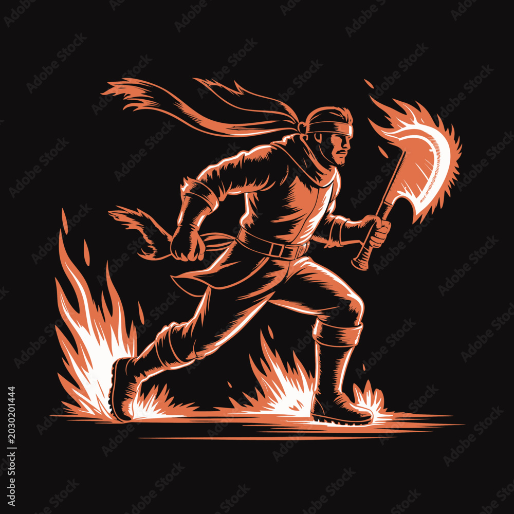 Foto Man running with fire axe.