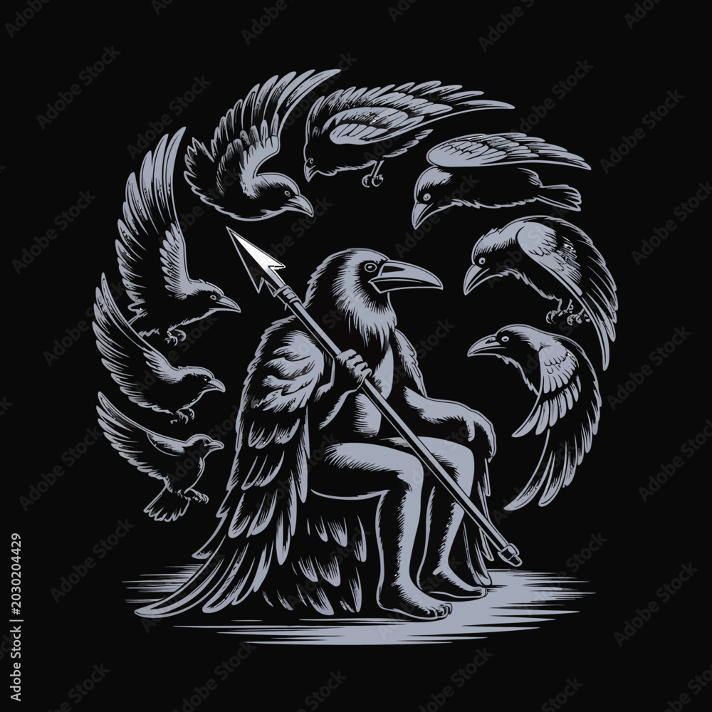 Foto Crow sitting with sharp spear surrounded.