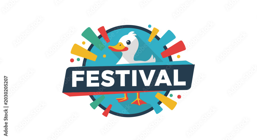 Obraz premium Fun cartoon duck mascot festival logo design emblem.