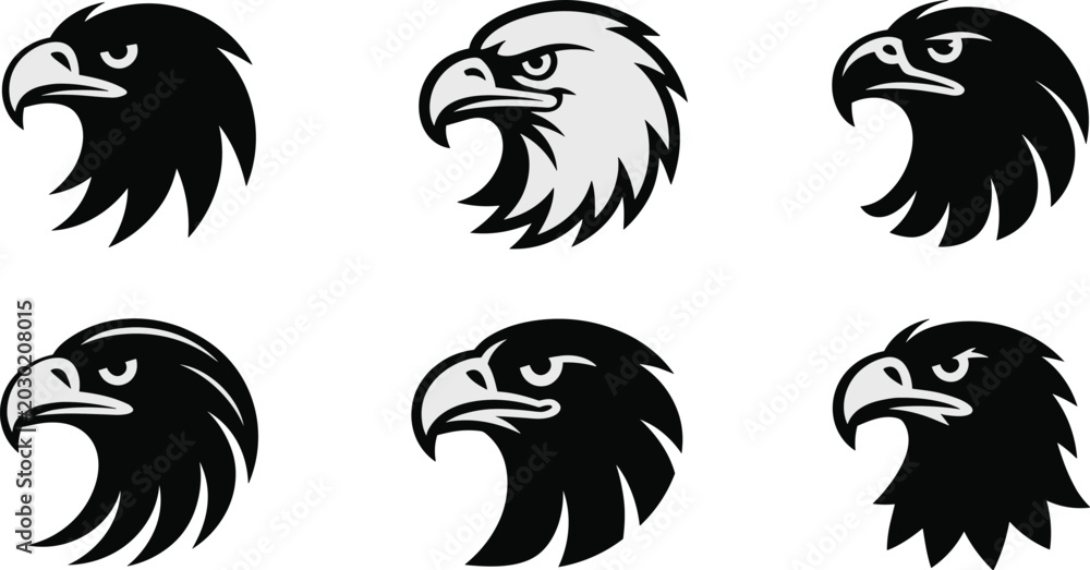 Fototapeta premium Eagle Head Logo Collection with Bold Mascot and Monochrome Bird Emblem Vector Illustration Set