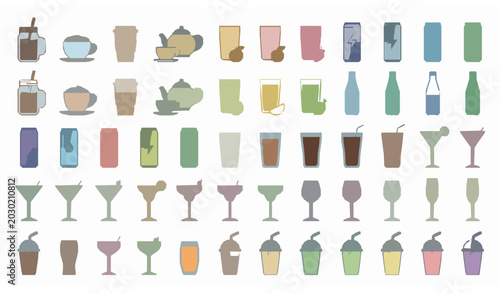 Photos Modern beverage icon set with drinks collection vector illustration of cold and