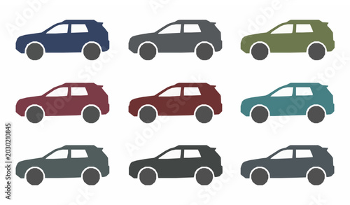Tableau sur toile Minimal SUV car vector icons with modern sport utility automobile symbols