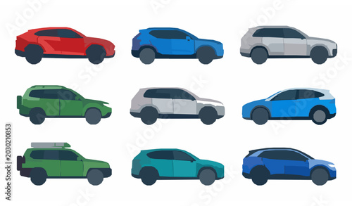 Tableau sur toile Flat SUV vehicle icon set with modern crossover automobile vector graphics
