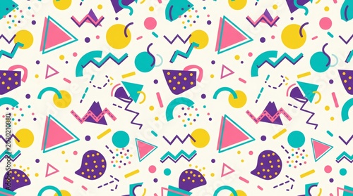 Abstract retro geometric shapes pattern with hand drawn pop art geometric