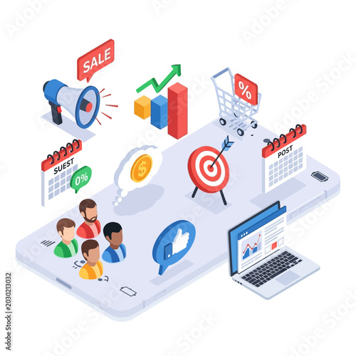 Digital Marketing Strategy with Mobile Phone and Business Icons.