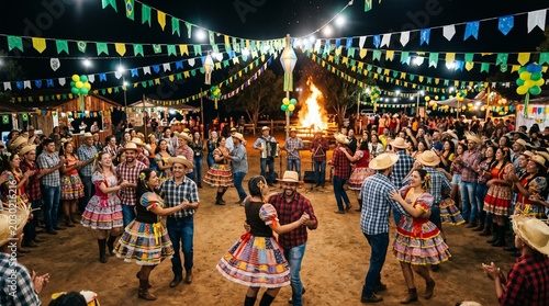 Festa junina inspirada na copa do mundo com decoração verde e amarela