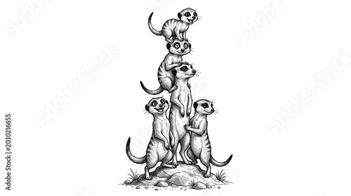 Stack of Meerkats Illustration.