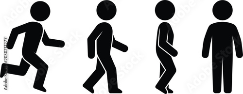 Fotografía Human figure running, walking, and standing icons isolated vector illustration f