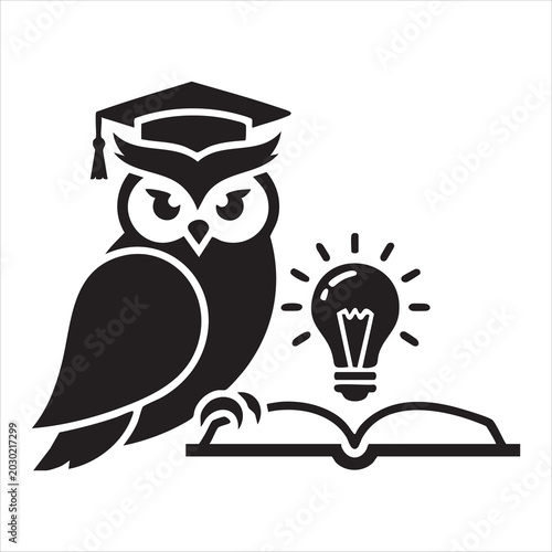Wise Owl Book And Light Bulb Education Vector Illustration