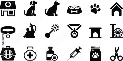 Tableau sur toile Pet care and grooming icons collection isolated vector illustration for veterina