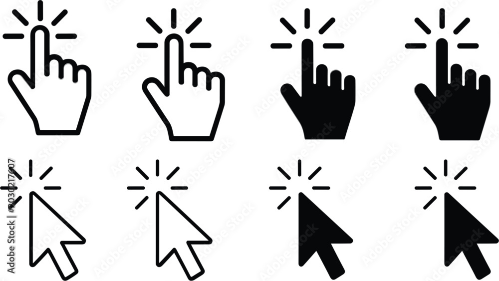 Fototapeta premium Click and pointer cursor icons collection isolated vector illustration for UI and web design concept