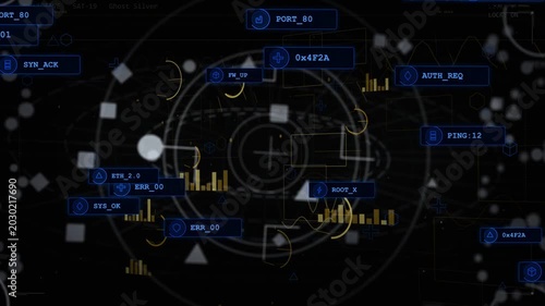 Reticle lighting up, HUD being animated with tags sliding, graphs pulsing to monitor network