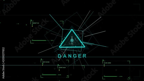 Faint cyan triangle appearing left starting HUD scan glowing beaming spawning panels showing DANGER