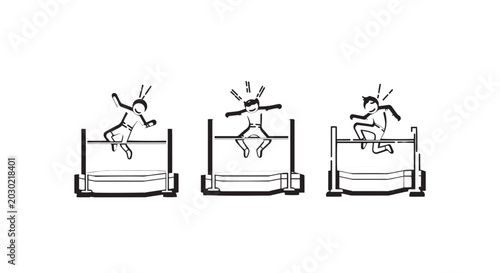 Whimsical reindeer performing humorous hurdle jumps sequentially.