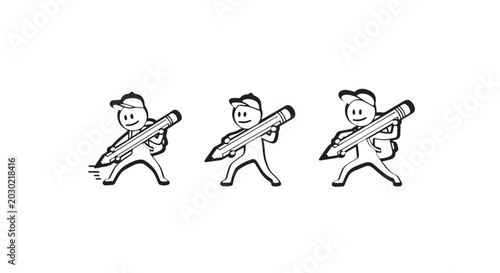 Cartoon Figures with Pencils Creative Concept