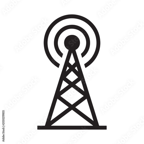 Tableau sur toile radio tower icon with signal waves black silhouette on white