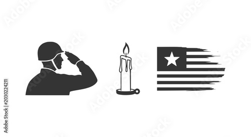 Foto Soldier Saluting, Candle Burning, Distressed Flag - Memorial Day, Veterans Day C