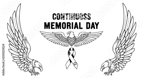 Photography Memorial Day Eagle Wings Ribbon Graphic - Honoring Service