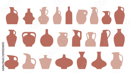 Collection of terracotta colored ceramic vases and jugs in various shapes and sizes pottery
