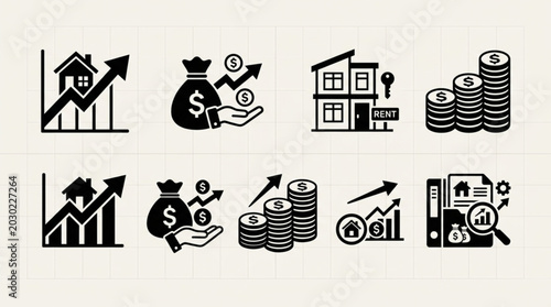 Foto Real Estate Investment Growth Icons Set.