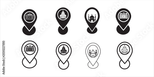 Fotografie Important Location Pin Icon Set – Travel and Tourism Symbols