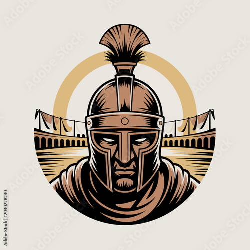Quadro su tela Ancient Greek Warrior Helmet Illustration.