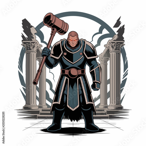 Photos Fantasy warrior with large battle hammer.